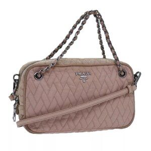 PRADA Quilted Hand Bag Nylon 2way Pink Auth